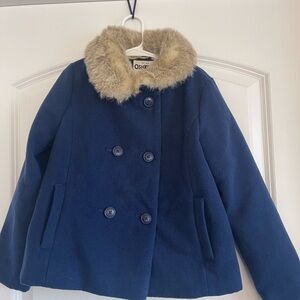 OshKosh B'gosh Navy Coat with Cream Faux Fur Collar. Size 6x